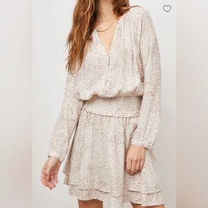 Rails Jasmine Dress Mini Tan Watercolor Leopard Animal Print Smocked Size Medium